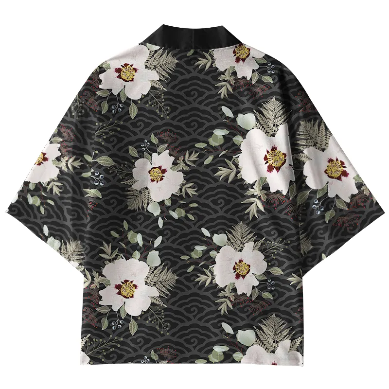 Tokyo-Tiger Flowers Blooming On Ripples Kimono Cardigan
