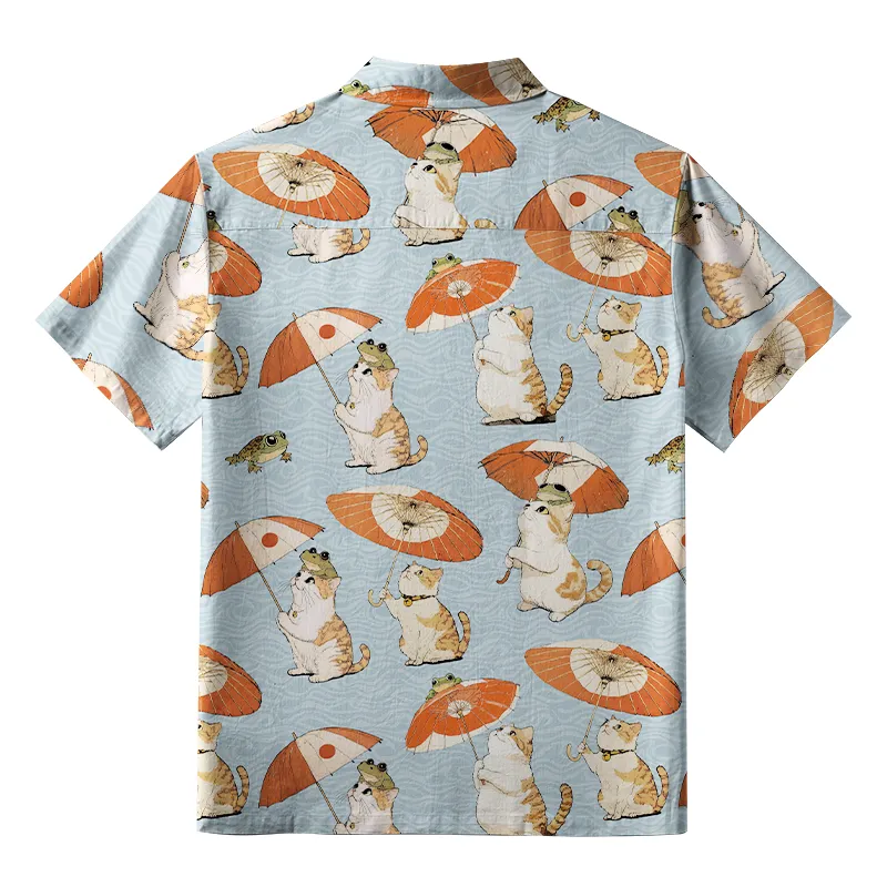 Tokyo-Tiger Cat Holding An Umbrella Aloha Hawaiian Shirt