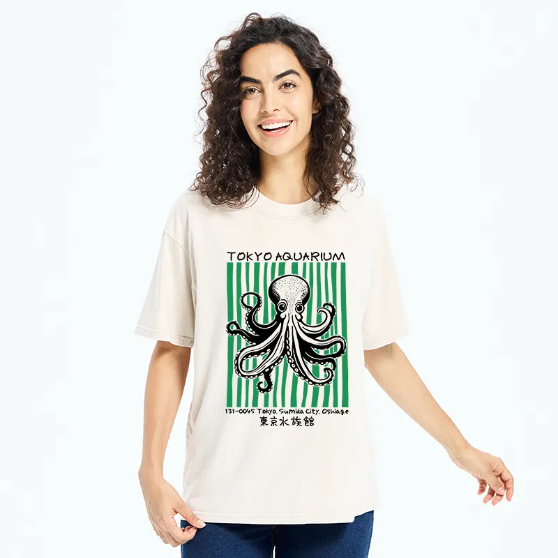 Tokyo-Tiger Cute Tokyo Octopus Washed T-Shirt