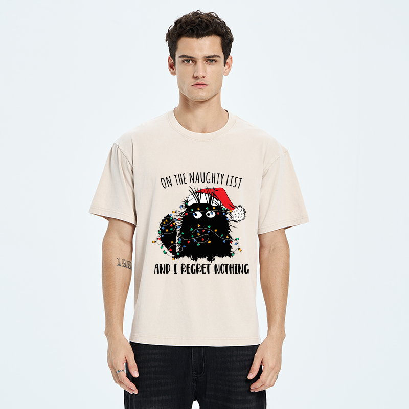 Tokyo-Tiger Mischievous Christmas Black Cat Washed T-Shirt