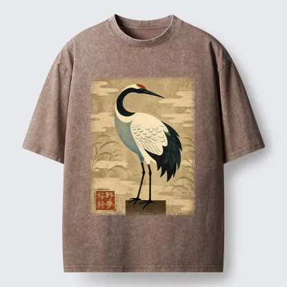Tokyo-Tiger Elegant Japanese Crane Washed T-Shirt