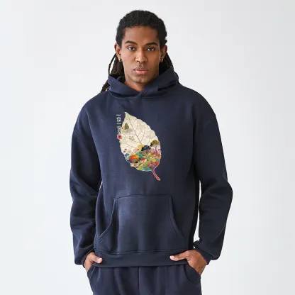 Tokyo-Tiger One Leaf Holds A Tiny Colorful World Adult Fleece Hoodie