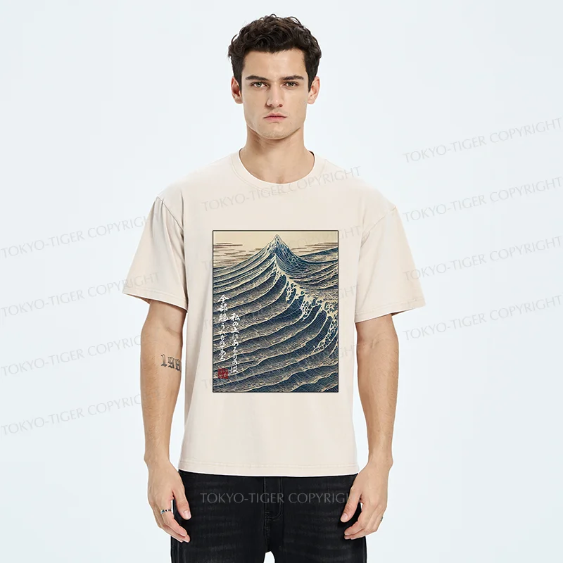 Tokyo-Tiger Ukiyoe Raging Waves Washed T-Shirt