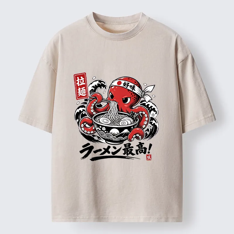 Tokyo‑Tiger Octopus Loves Ramen Washed T‑Shirt Sale