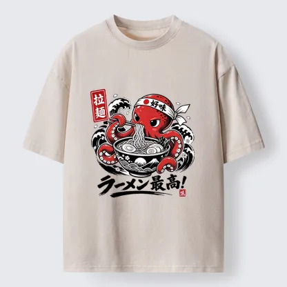 Tokyo-Tiger Octopus Loves Ramen Washed T-Shirt