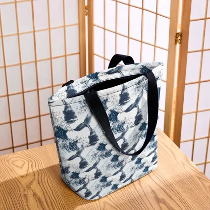 Tokyo-Tiger Whale Tail Wave Art Zipper Tote Bag