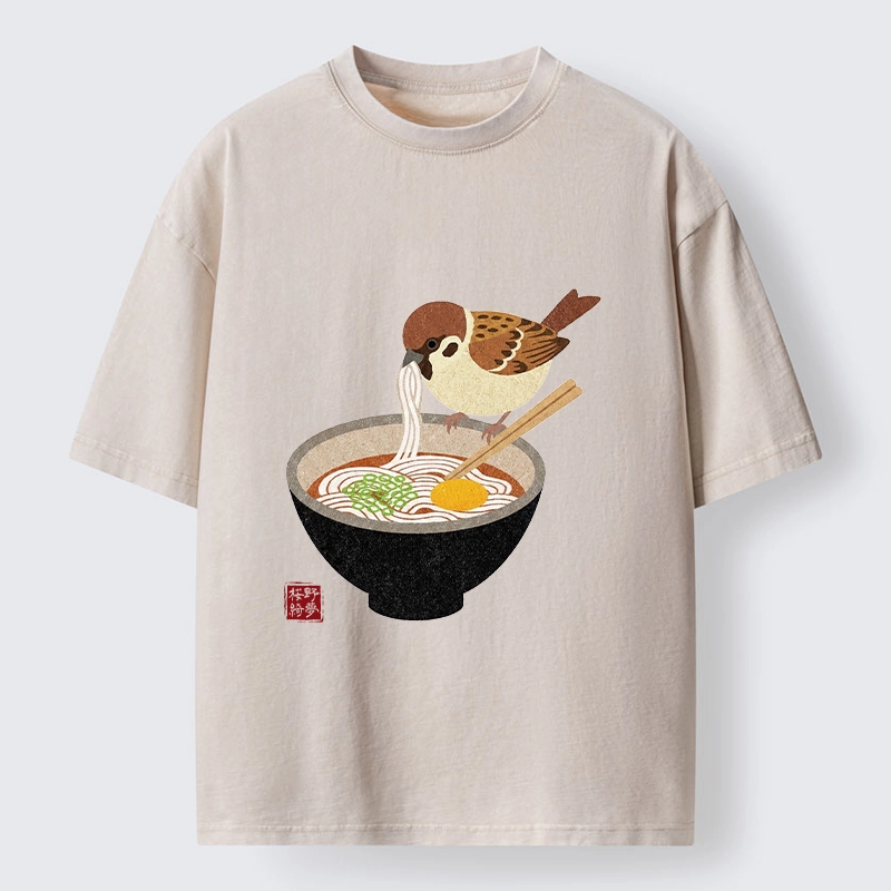 Tokyo‑Tiger Funny Bird Ramen Meme Washed T‑Shirt