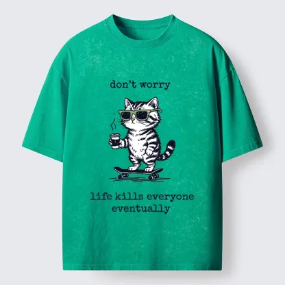 Tokyo-Tiger Chill Cat Meme Washed T-Shirt