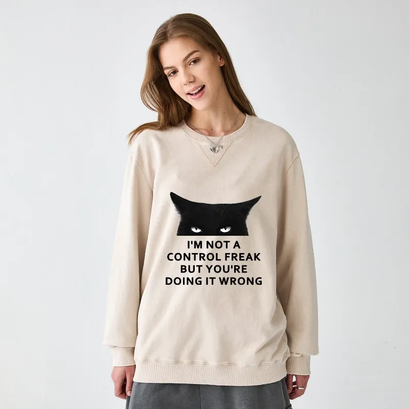 Tokyo-Tiger Control Freak Funny Washed Terry Sweatshirt