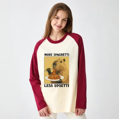 Tokyo-Tiger Capybara Eating Pasta Raglan Long Sleeve T-shirt