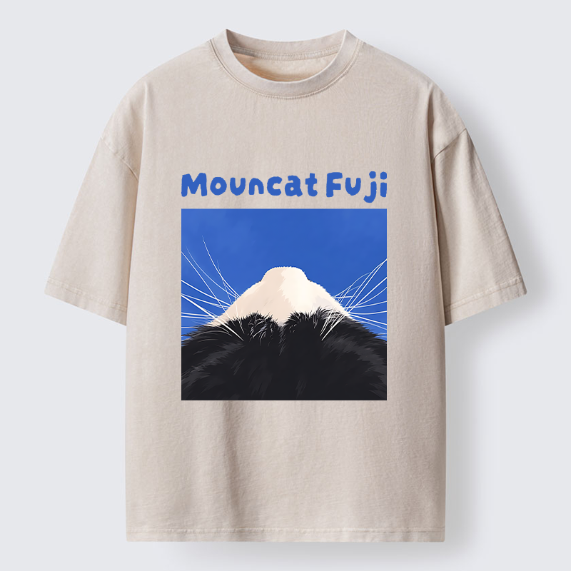 Tokyo-Tiger Cute Cat Fuji Mountain Art Washed T-Shirt