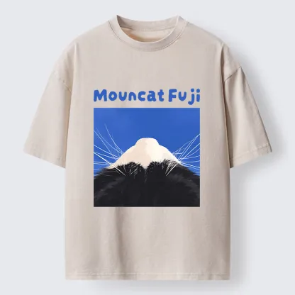 Tokyo-Tiger Cute Cat Fuji Mountain Art Washed T-Shirt