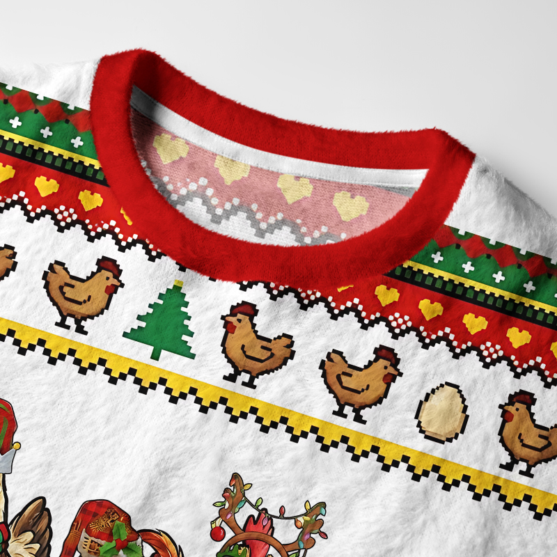 Tokyo-Tiger Funny Christmas Chicken Group Fuzzy Christmas Ugly Sweatshirt