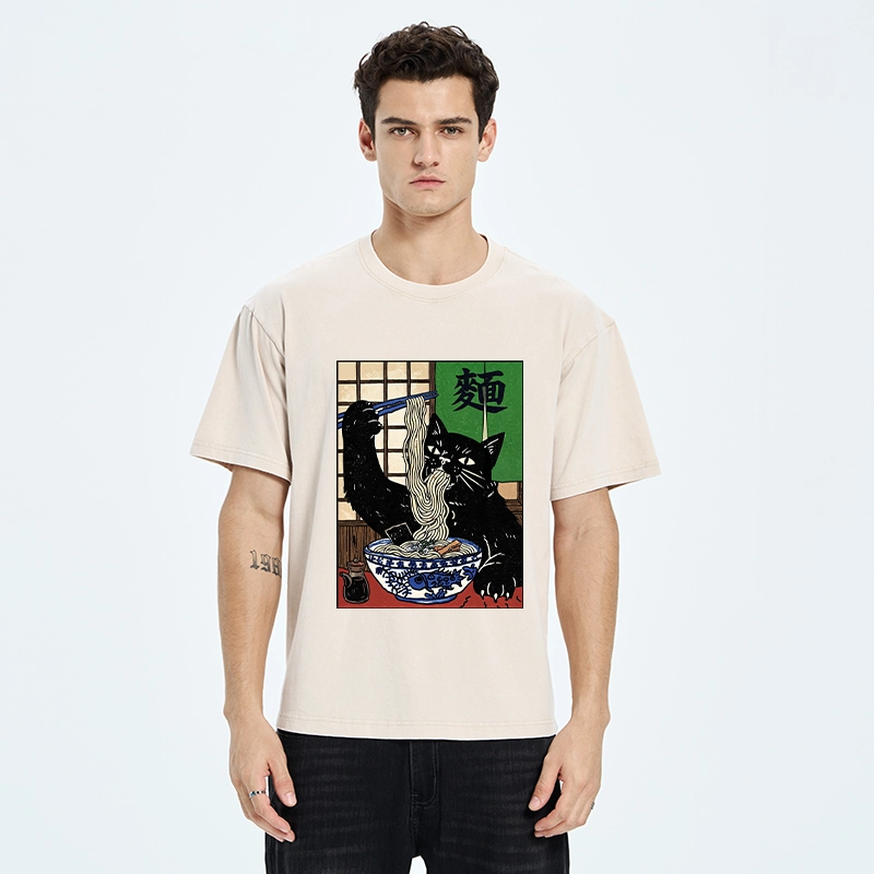 Tokyo‑Tiger Ramen Cat Vibes Washed T‑Shirt