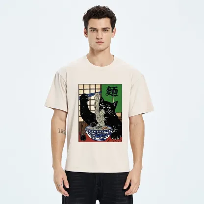 Tokyo‑Tiger Ramen Cat Vibes Washed T‑Shirt