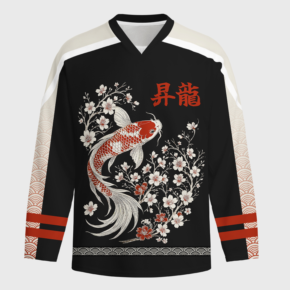 Tokyo-Tiger Vintage Sakura And Koi Long-Sleeve Hockey Jersey