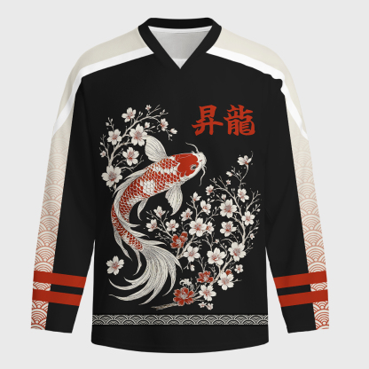 Tokyo-Tiger Vintage Sakura And Koi Long-Sleeve Hockey Jersey