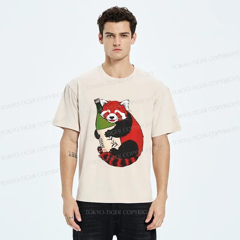 Tokyo-Tiger Raccoon Holding Wine Washed T-Shirt