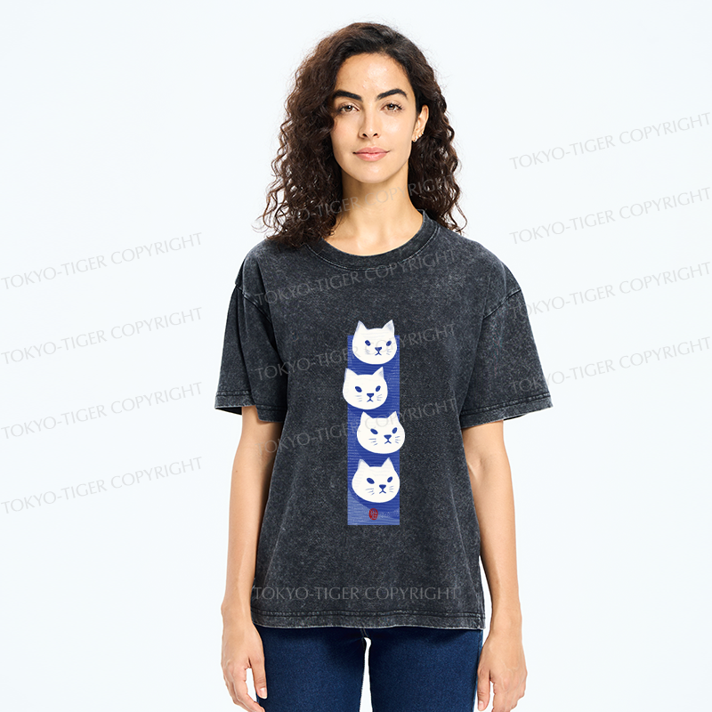Tokyo-Tiger Four Cats Washed T-Shirt