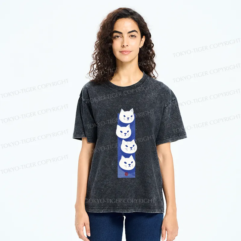Tokyo-Tiger Four Cats Washed T-Shirt