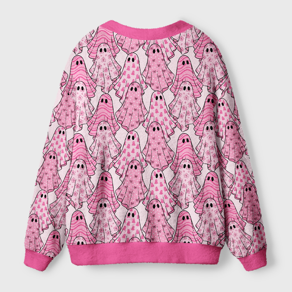 Tokyo-Tiger Pink Ghosts Ugly Cardigan Sweater