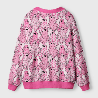 Tokyo-Tiger Pink Ghosts Ugly Cardigan Sweater