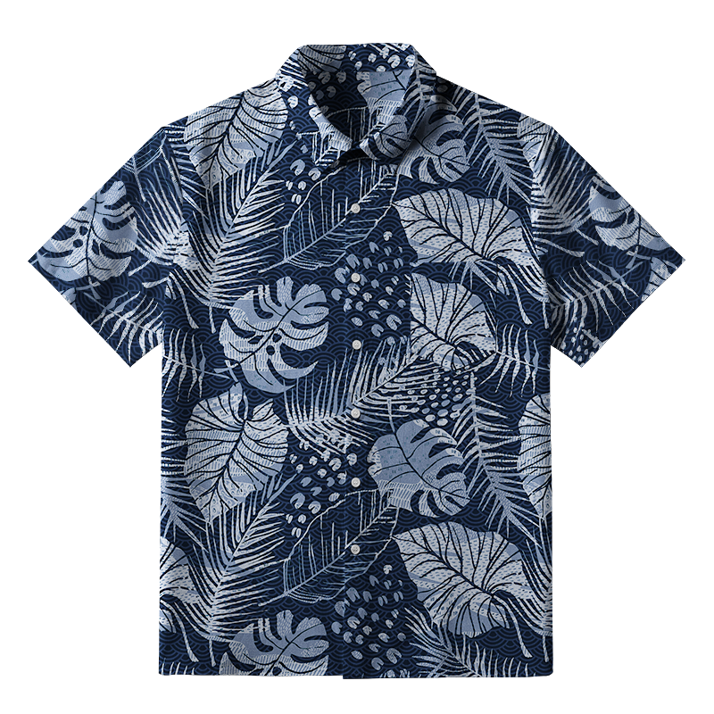 Tokyo-Tiger Jungle Leaf Dark Button-up Shirt