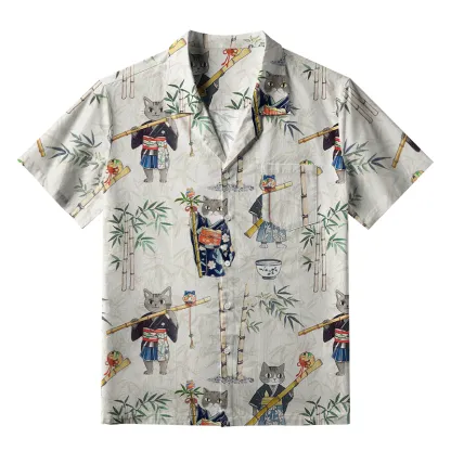 Tokyo-Tiger Cat Holding A Bamboo Pole Aloha Hawaiian Shirt