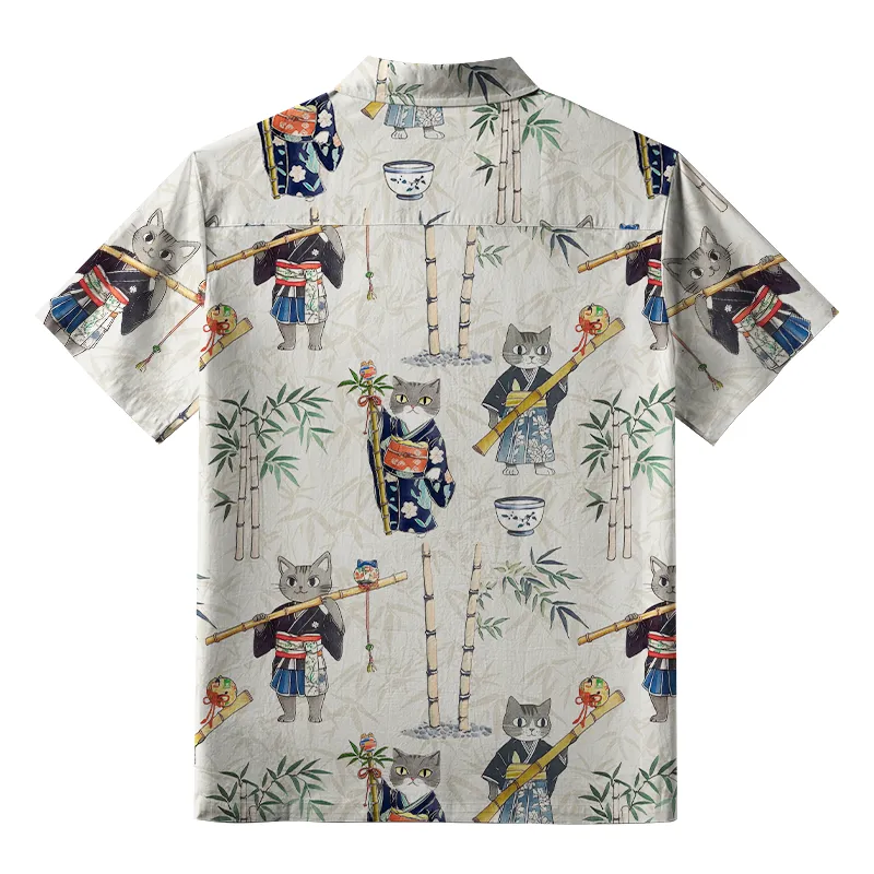 Tokyo-Tiger Cat Holding A Bamboo Pole Aloha Hawaiian Shirt