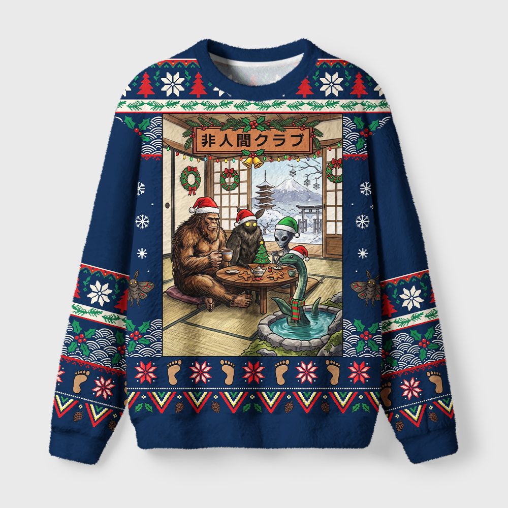 Tokyo-Tiger Monster Tea Party Fuzzy Christmas Ugly Sweatshirt