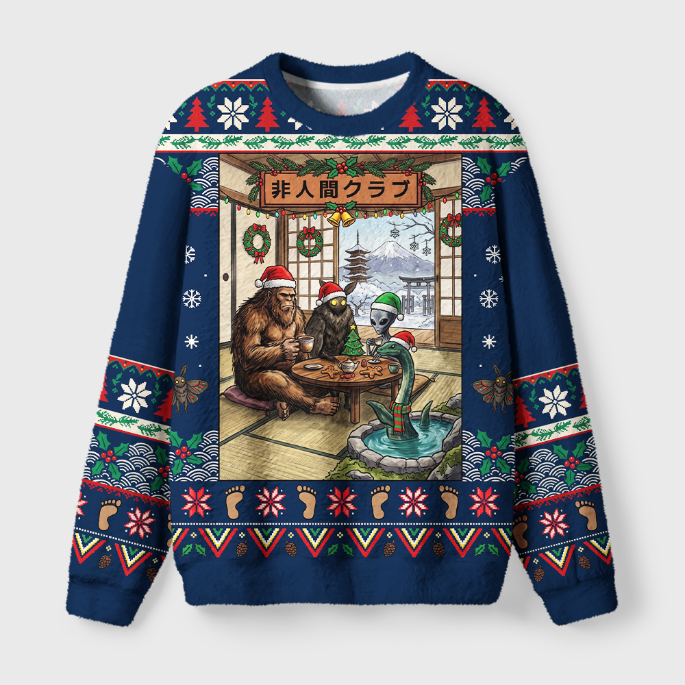Tokyo-Tiger Monster Tea Party Fuzzy Christmas Ugly Sweatshirt
