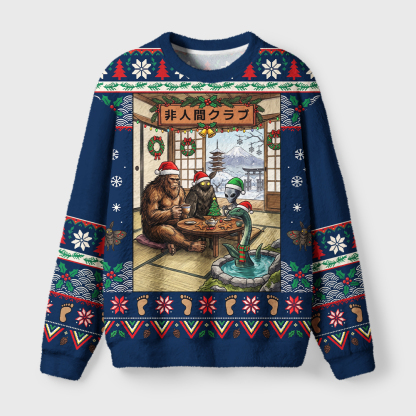 Tokyo-Tiger Monster Tea Party Fuzzy Christmas Ugly Sweatshirt