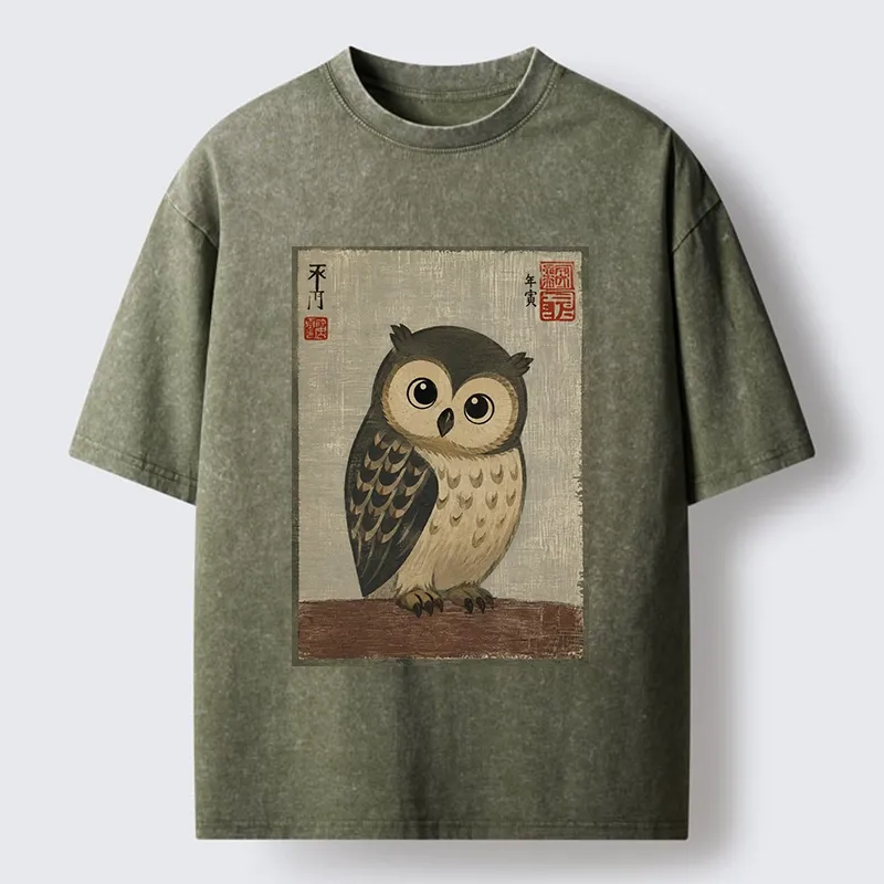 Tokyo‑Tiger Vintage Owl Vibe Washed T‑Shirt