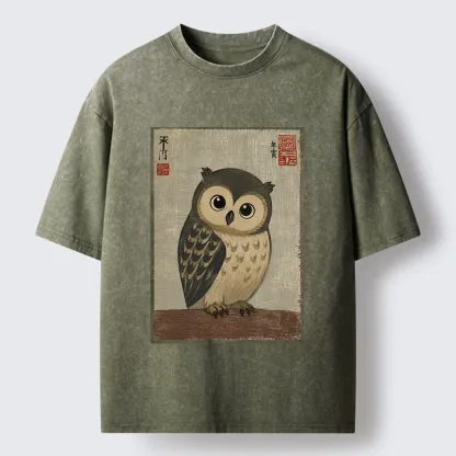 Tokyo‑Tiger Vintage Owl Vibe Washed T‑Shirt