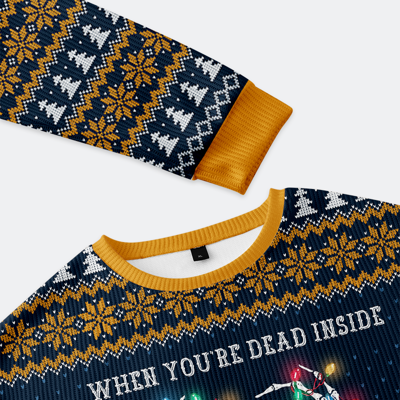 Tokyo-Tiger Dead Inside, Festive Outside Christmas Ugly Sweatshirt