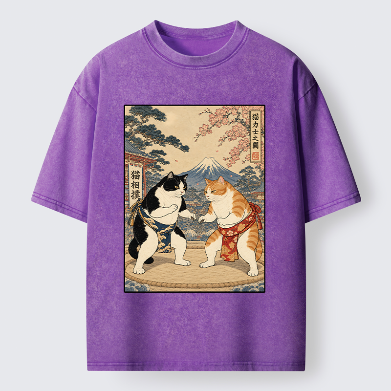Tokyo-Tiger Japanese Sumo Cat Art Washed T-Shirt