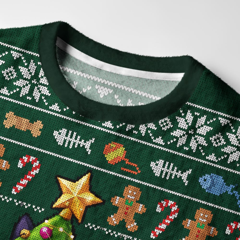 Tokyo-Tiger Cute Christmas Tree Cat Fuzzy Christmas Ugly Sweatshirt
