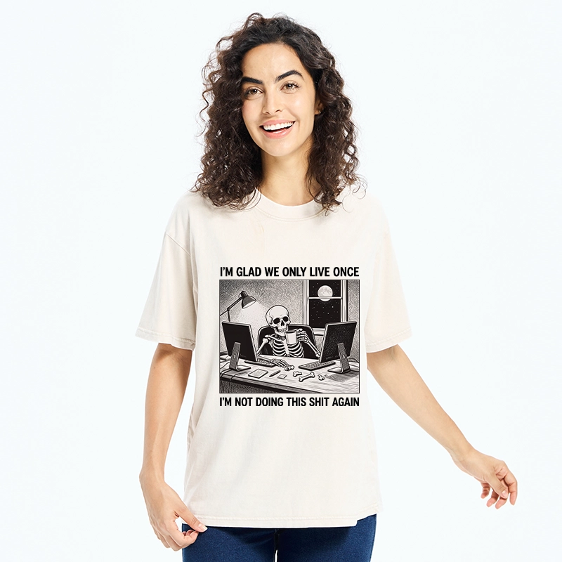Tokyo-Tiger Funny Skeleton Coffee Break Meme Washed T-Shirt