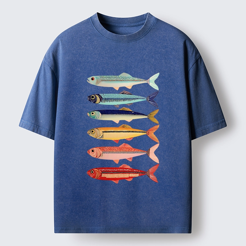 Tokyo‑Tiger Colorful Fish Stack Washed T‑Shirt