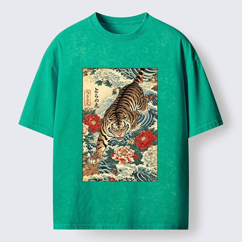 Tokyo‑Tiger Retro Wave Tiger Washed T‑Shirt