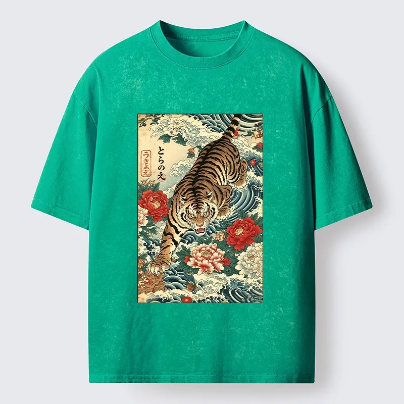 Tokyo‑Tiger Retro Wave Tiger Washed T‑Shirt