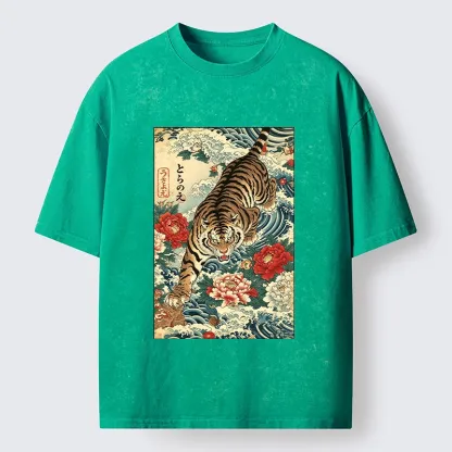 Tokyo‑Tiger Retro Wave Tiger Washed T‑Shirt