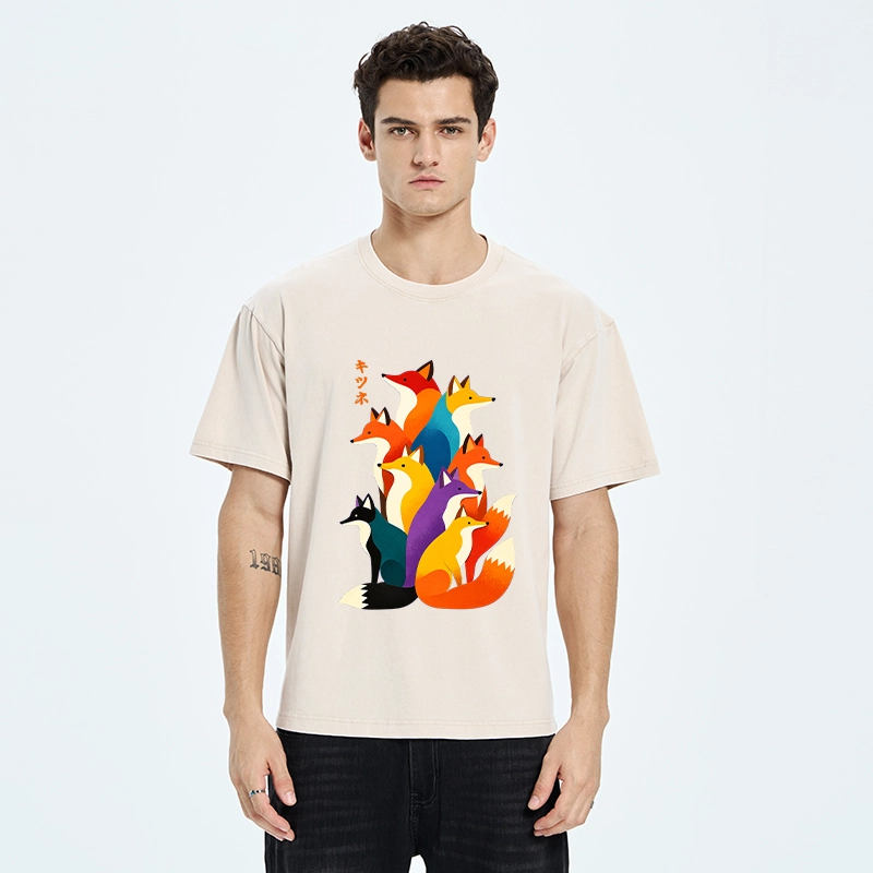 Tokyo‑Tiger Colorful Fox Crew Washed T‑Shirt