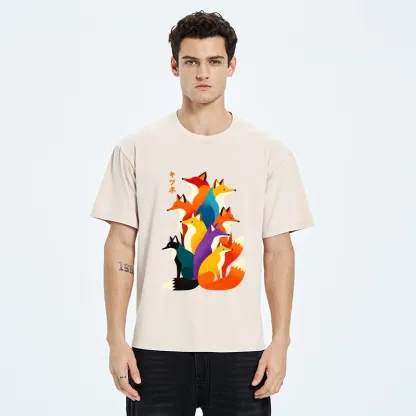 Tokyo‑Tiger Colorful Fox Crew Washed T‑Shirt
