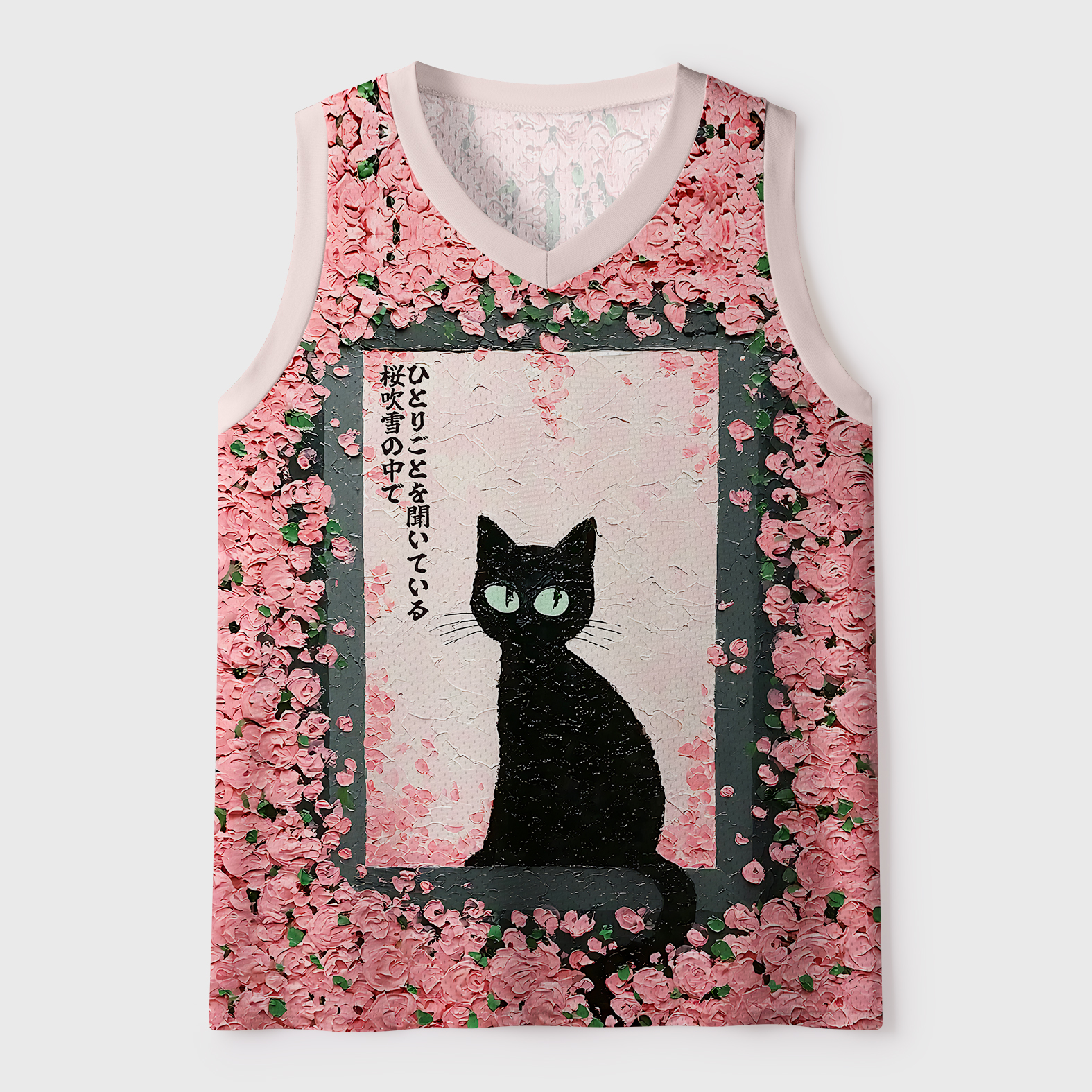 Tokyo-Tiger Black Cat In The Sakura Snow Mesh Tank Top