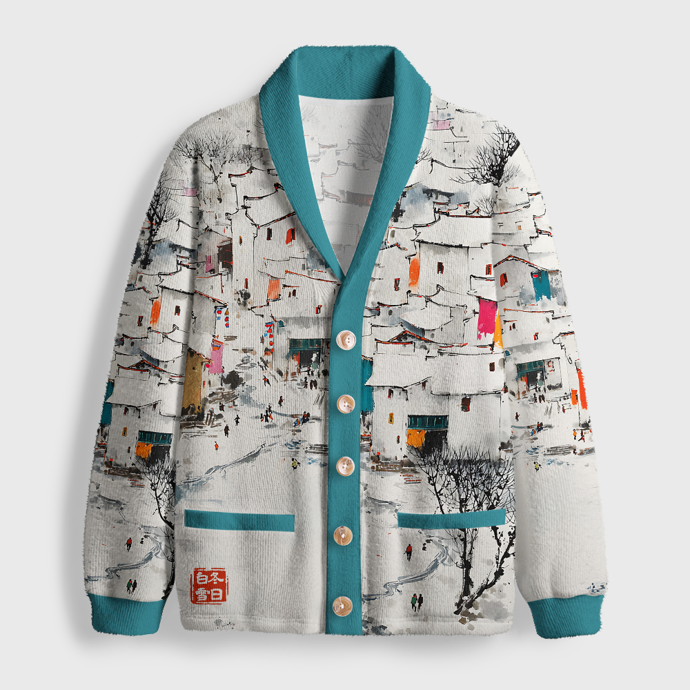 Tokyo-Tiger The White Of Winter Shawl Collar Cardigan