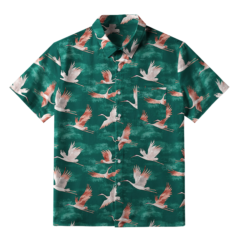 Tokyo-Tiger Cranes In Flight Button-up Shirt