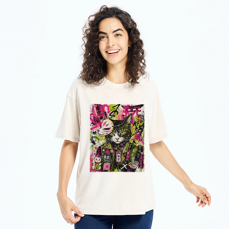 Tokyo-Tiger Funny Tokyo Street Cat Meme Art Washed T-Shirt