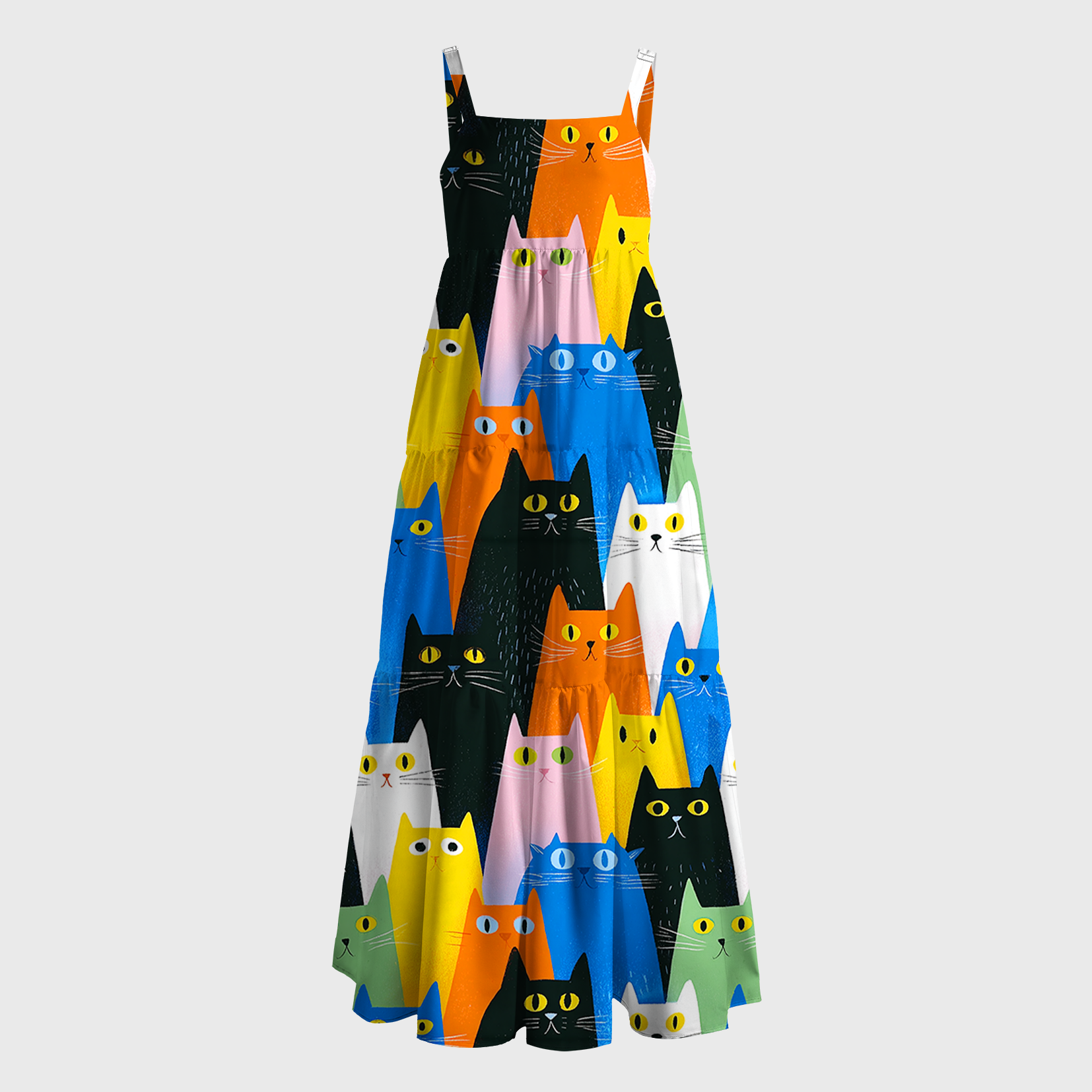 Tokyo-Tiger Colorful Cat Parade Maxi Dress
