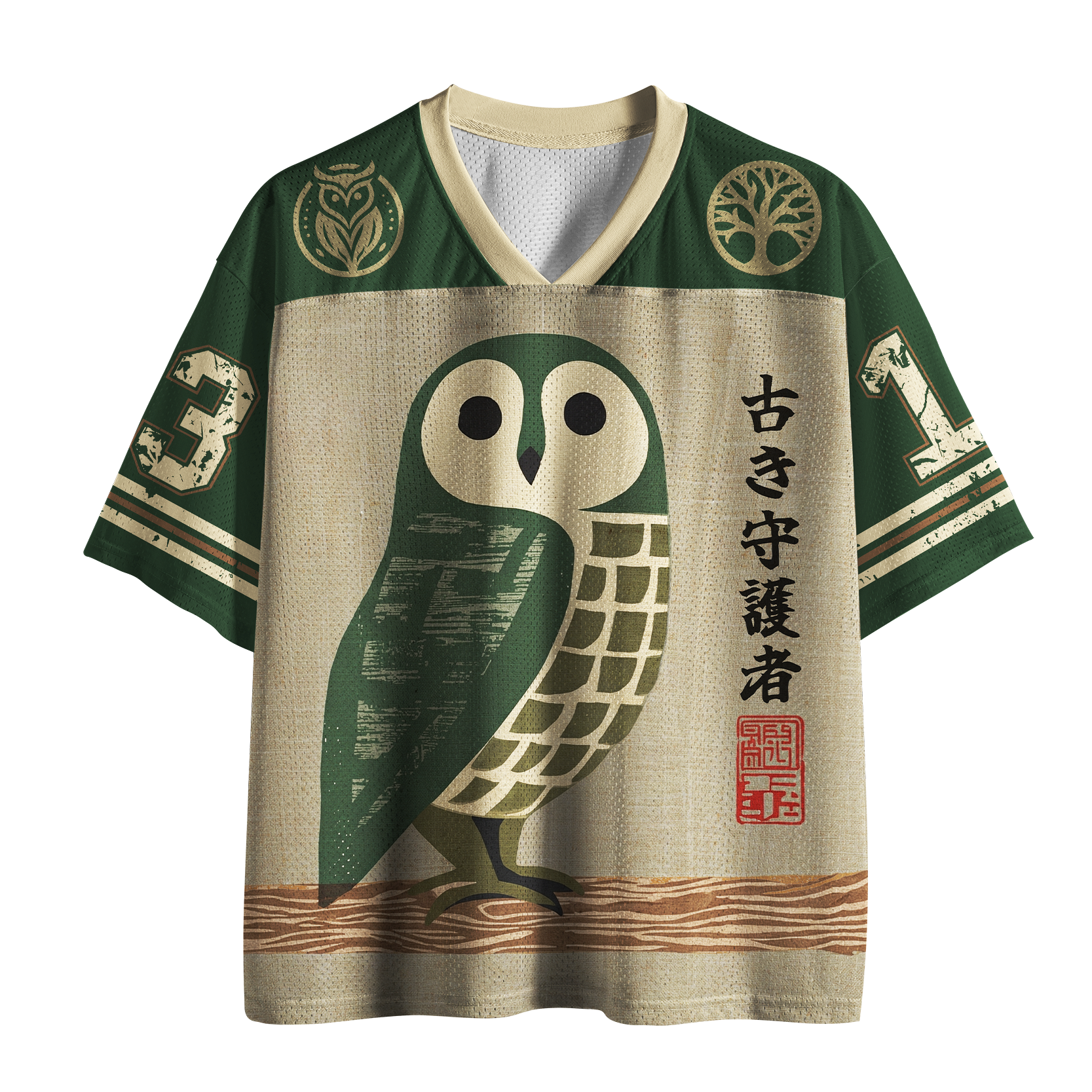 Tokyo-Tiger Vintage Linen Owl No.13 Mesh Jersey